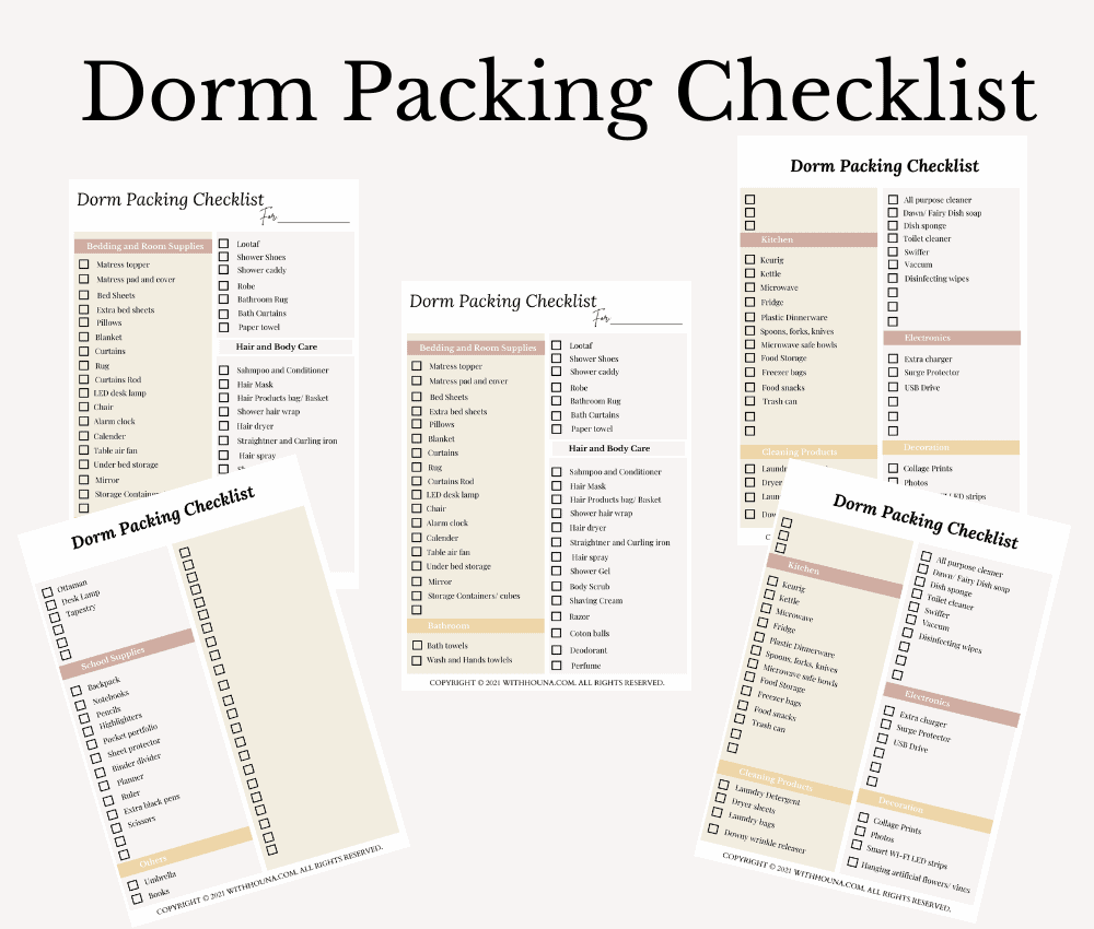Dorm Packing Checklist