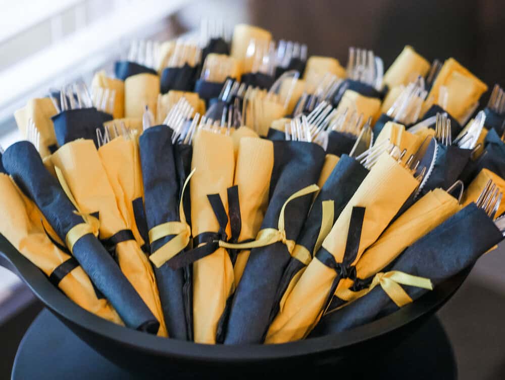 black and yellow graduation napkins for the grad party