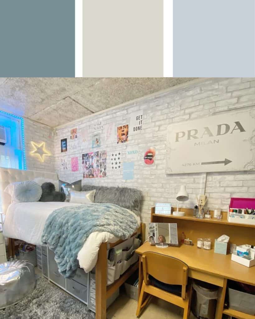 White and Silver Dorm Room Color Scheme