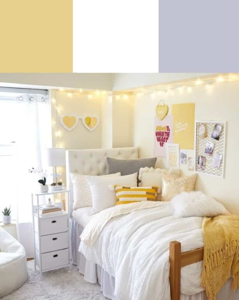 Yellow and White Dorm Room Color Scheme