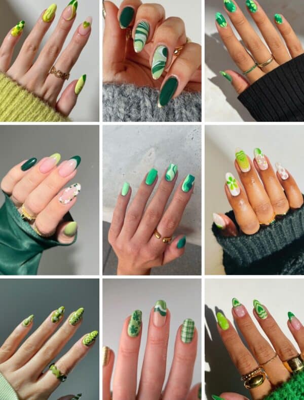 St Patrick's Day collage images of nail designs