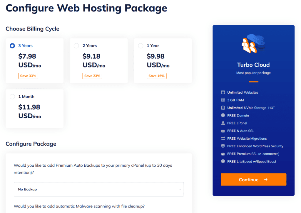 Getting the hosting package and finishing the payment process