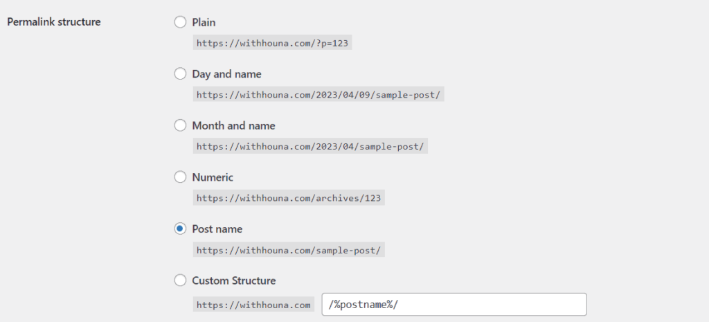 resetting the permalink structures on WordPress from Day and Name to Post Name