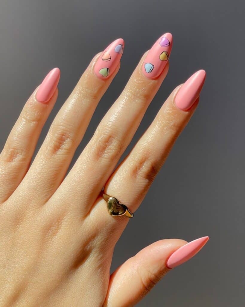 Short Pink Nails With Heart Design 🌸🎀  Work nails, Short square acrylic  nails, Square acrylic nails
