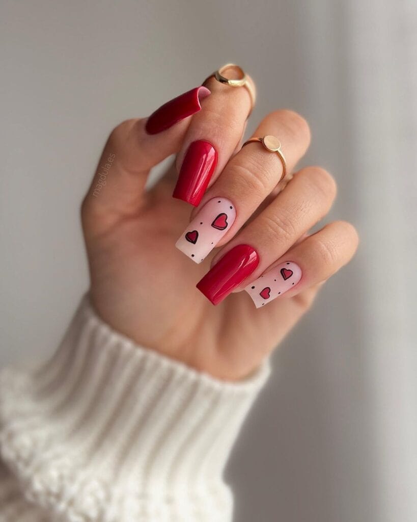 52 Valentine's Day Nail Art Designs & Ideas 2023 : Red Glitter Nails with  Red Heart