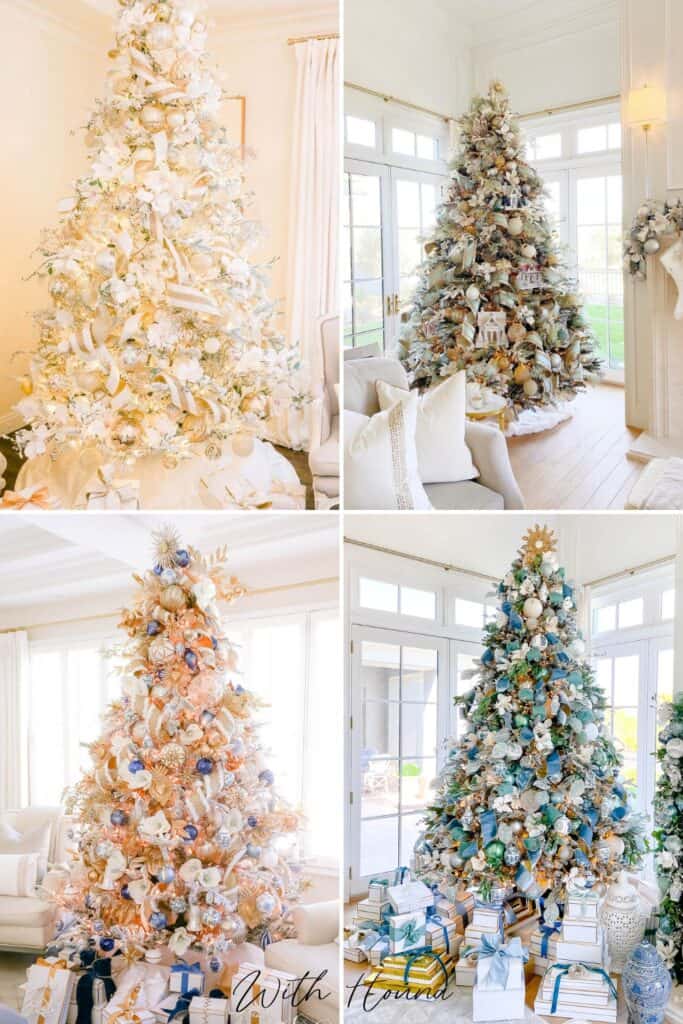 Christmas tree decoration ideas collage image of different Christmas trees