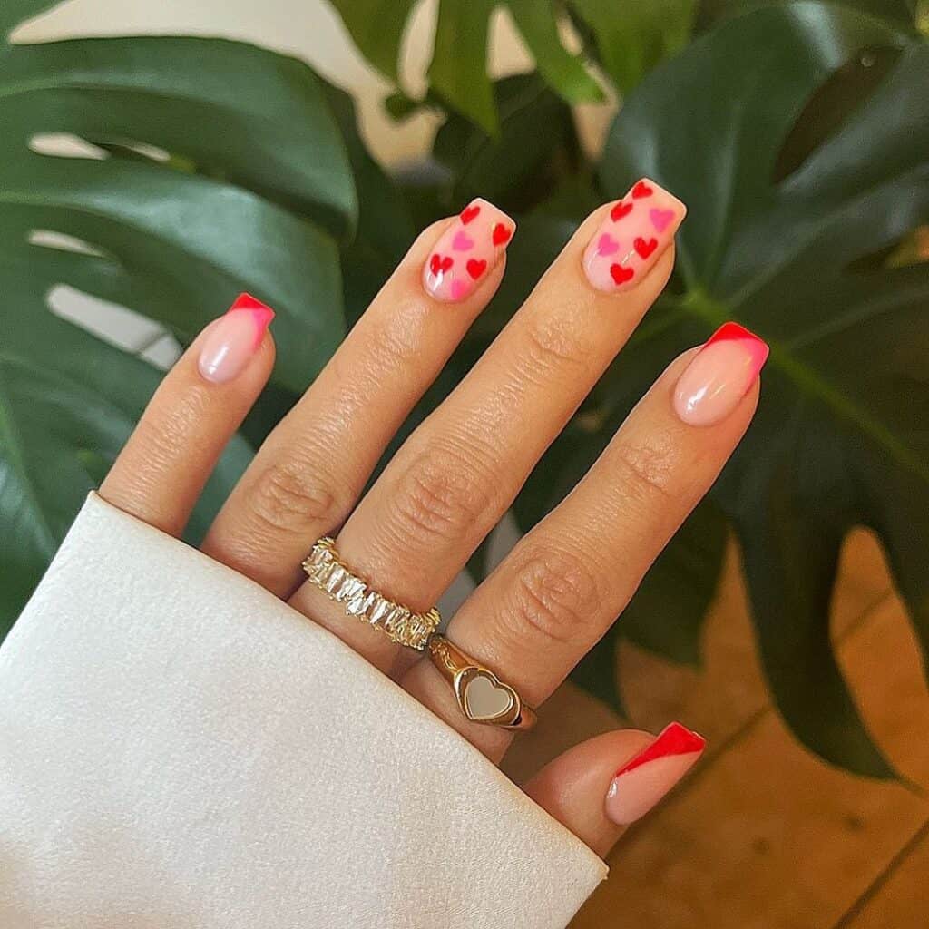 Pink and Red Mini Hearts nails