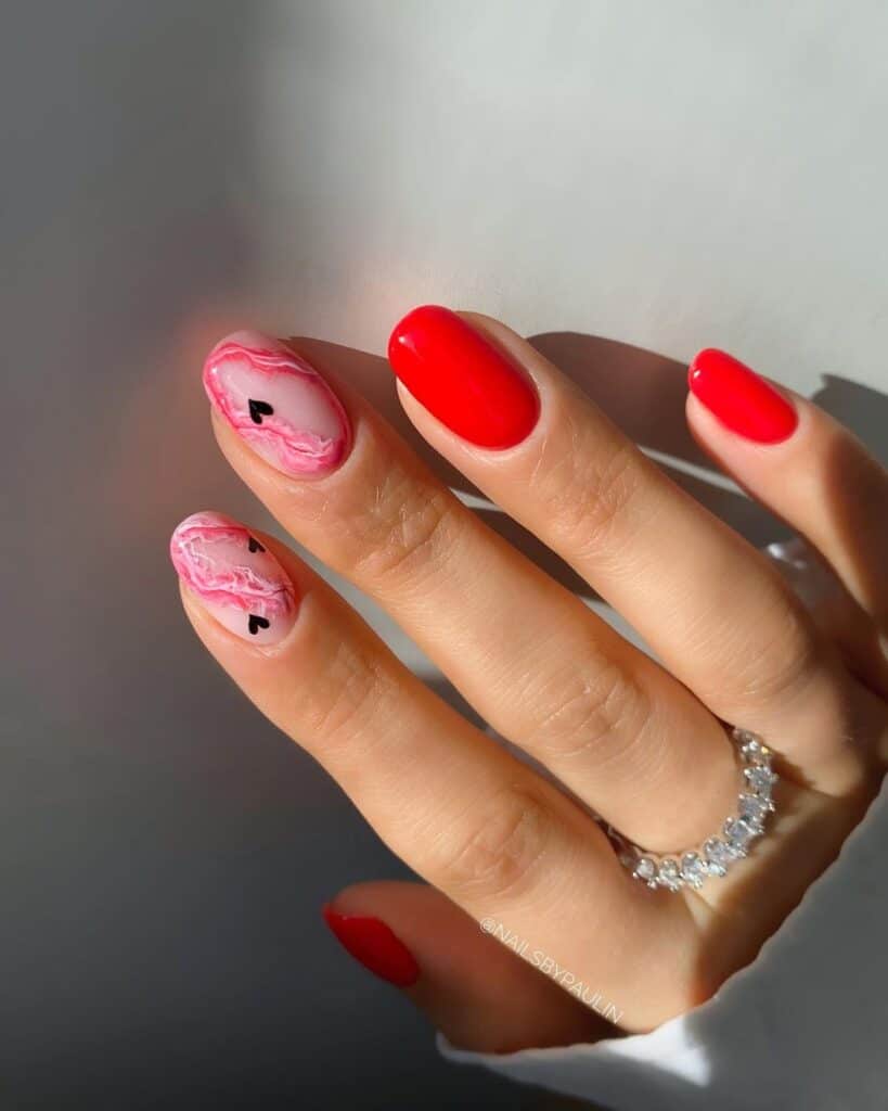 marble short Valentine's nails