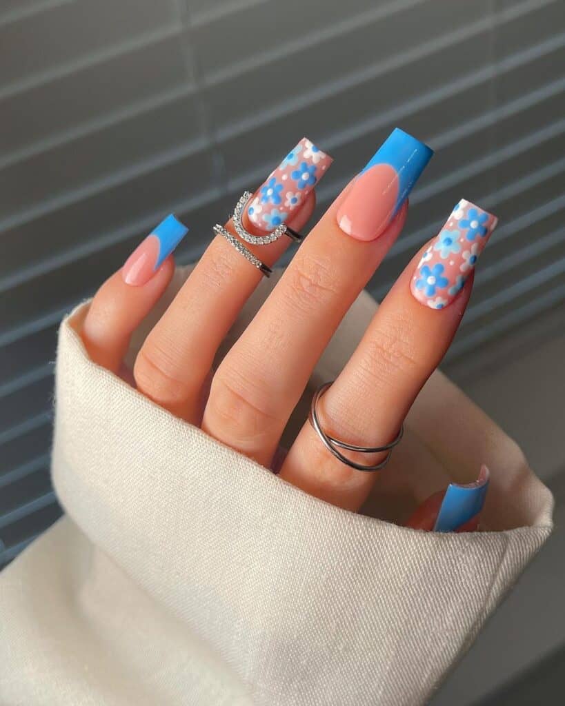 Blue Floral Vibes March Nails