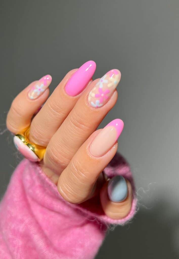 Light Pink and Blue Florals Nails