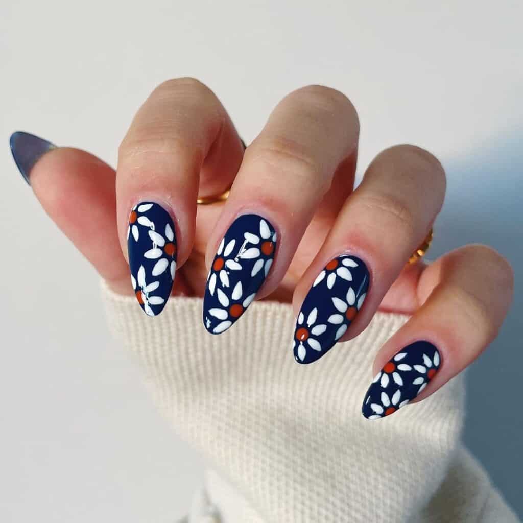 Little Flower on Blue Nails