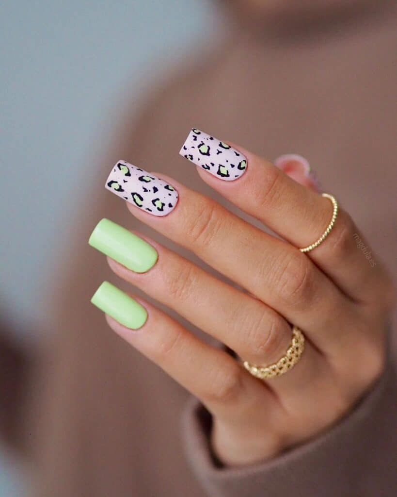 Mint Green Leopard Nails but for Spring