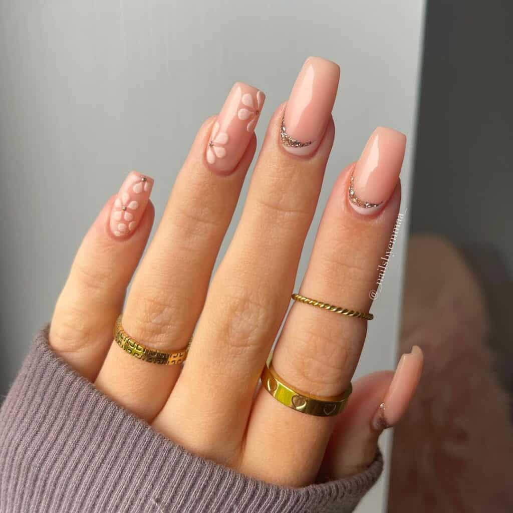 Nude Delicate Flower Nails