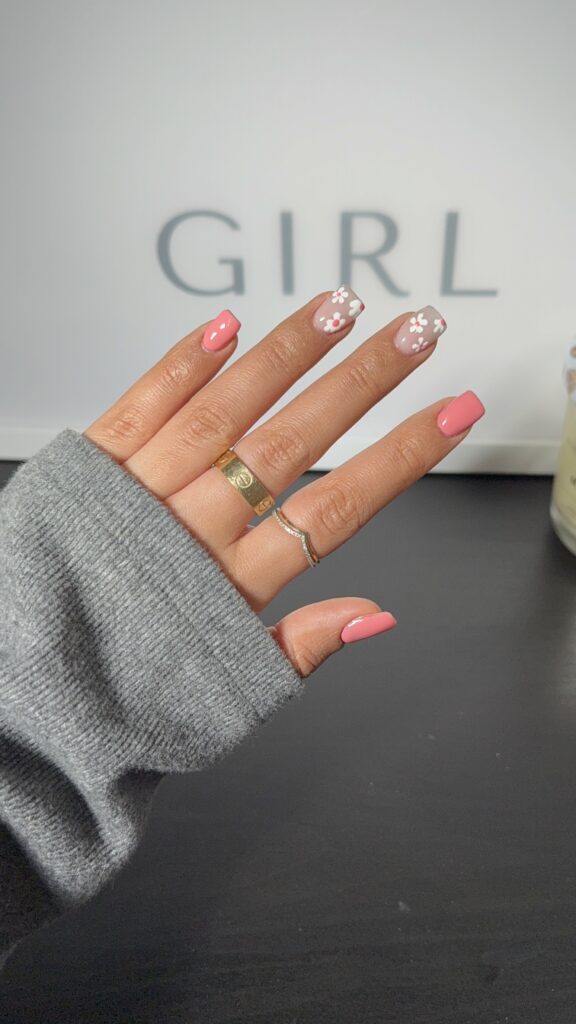 Pink Floral Short Spring Nails 