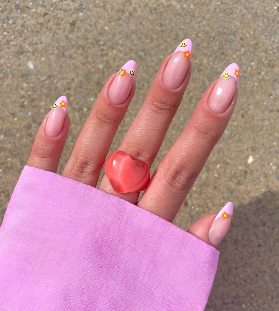 Pink Smiley French Tip Nails