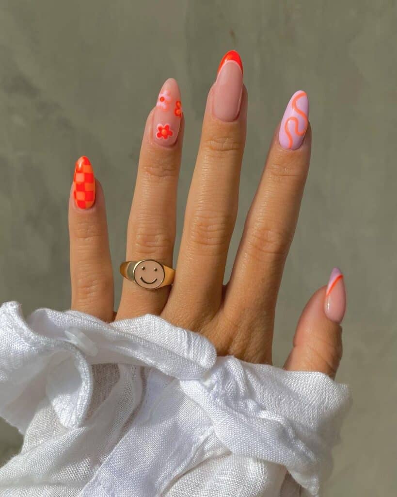 Pink and Orange Nail Designs for Spring