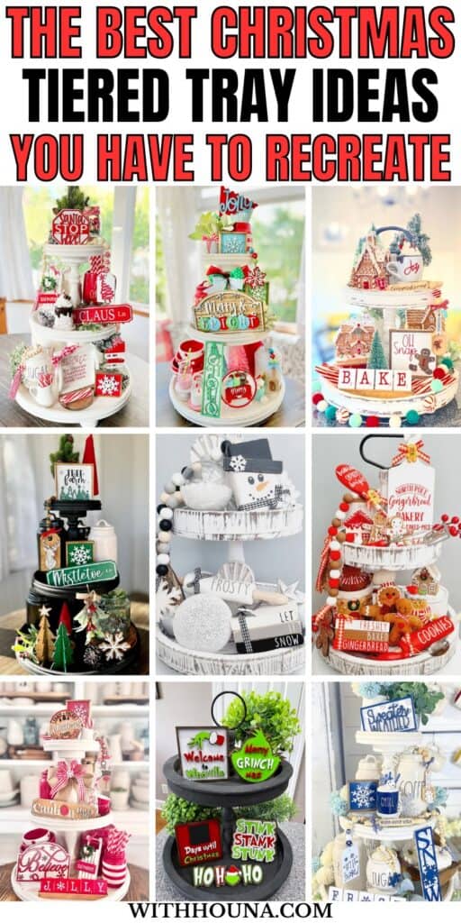 Christmas tiered Tray ideas collage of images
