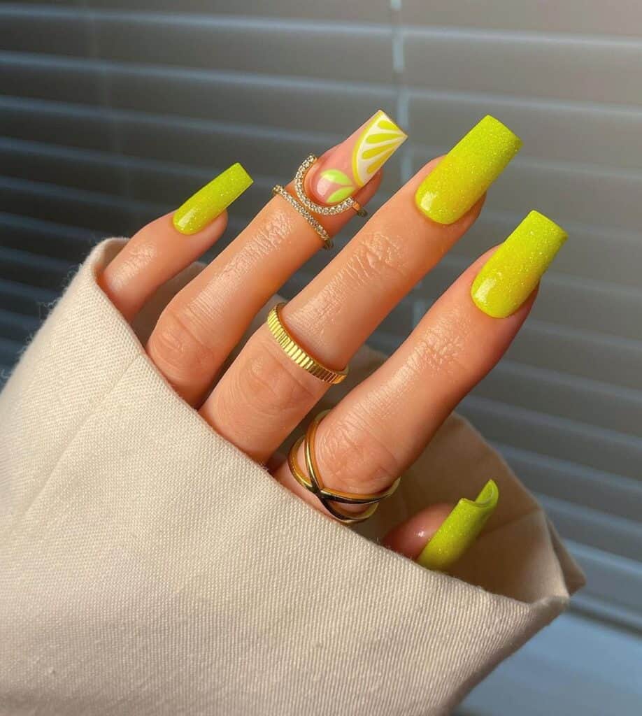 Glittery Lemon June Nails
