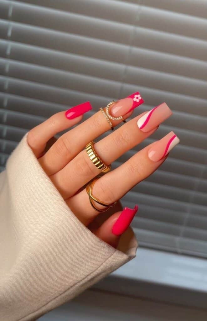 Neon Floral Frenchies Nails 
