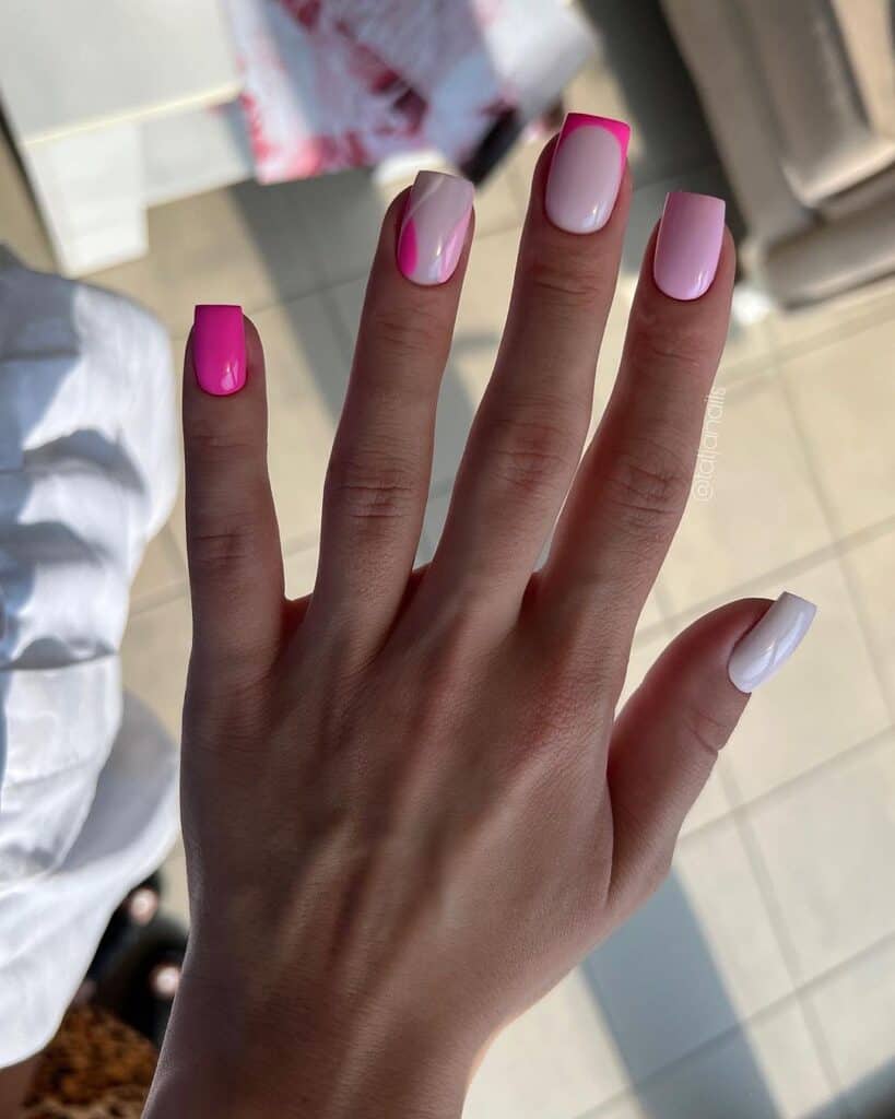 Short Swirly French Pink Nails for Summer