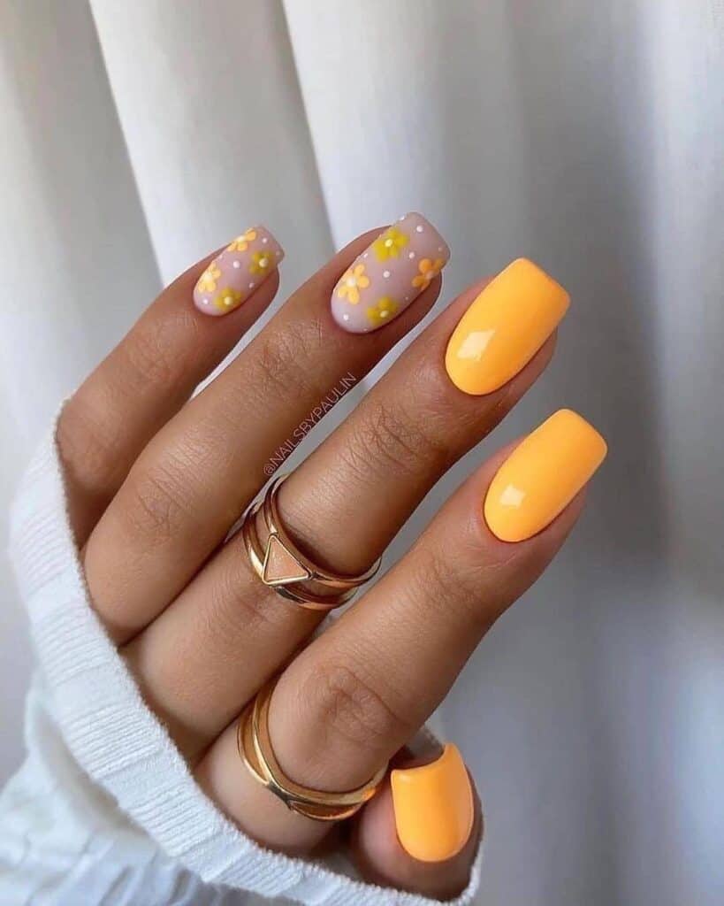 Yellow Floral Nails for Summer