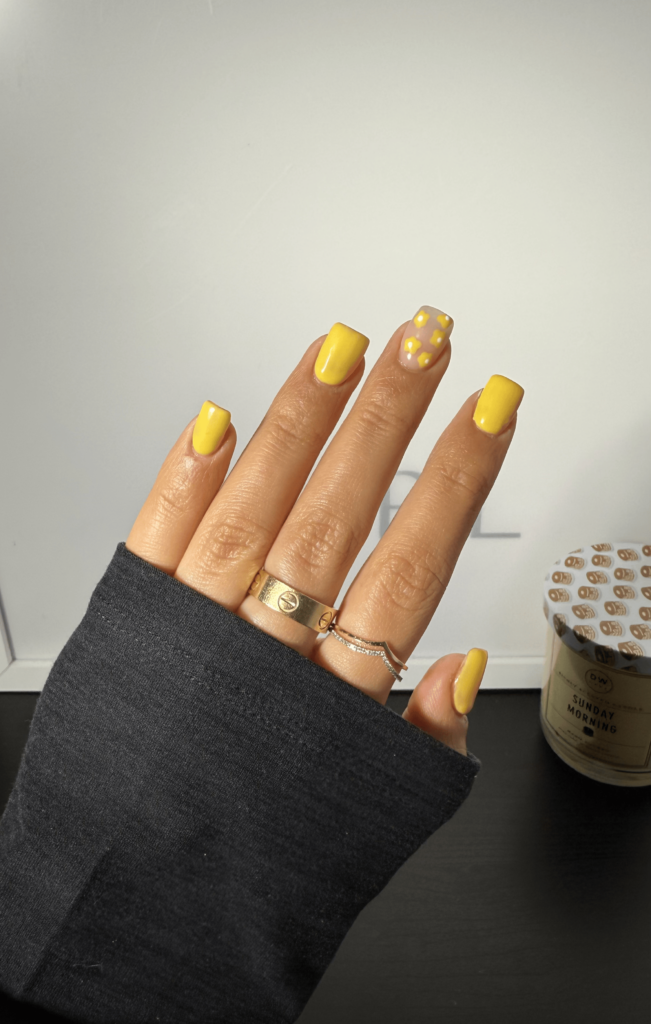 Yellow Short Floral Summer Nails