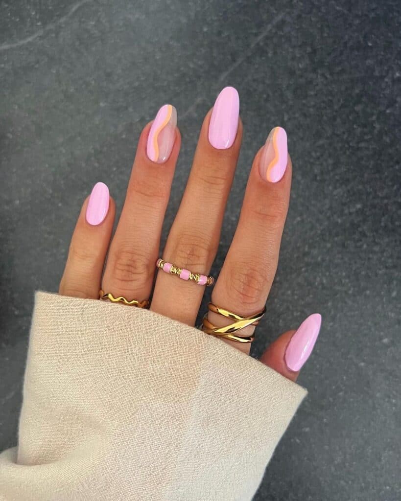 Pink and Peach Swirly Nails