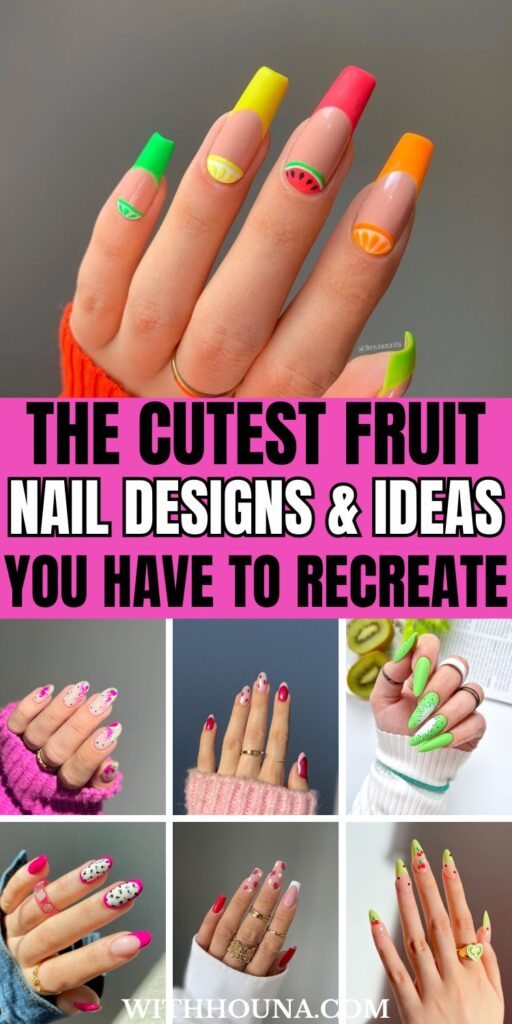 collage of different fruit nail designs
