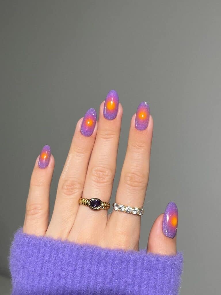 Glittery Sunset Aura Nail Designs