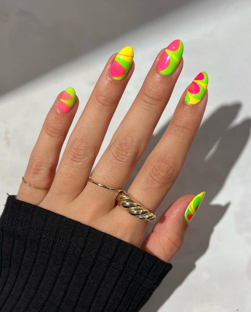 Neon Water Marbling Nails for August