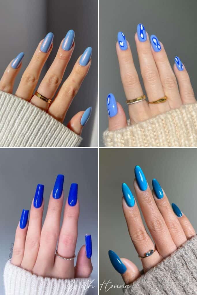 Trendy Blue nail designs collage 