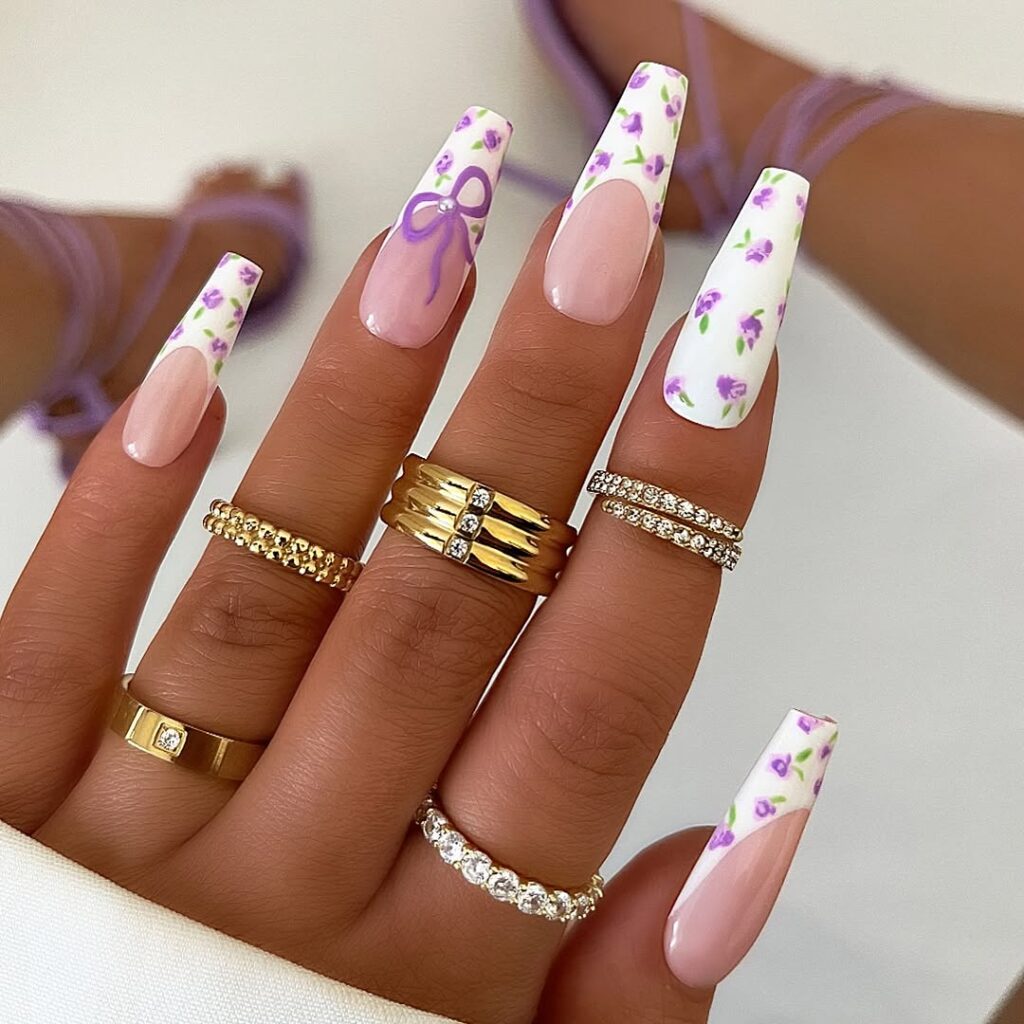 Floral Lilac Tip Nails