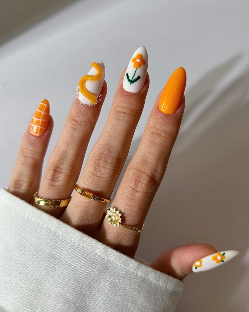 Mixed Mango Colors Spring Nails