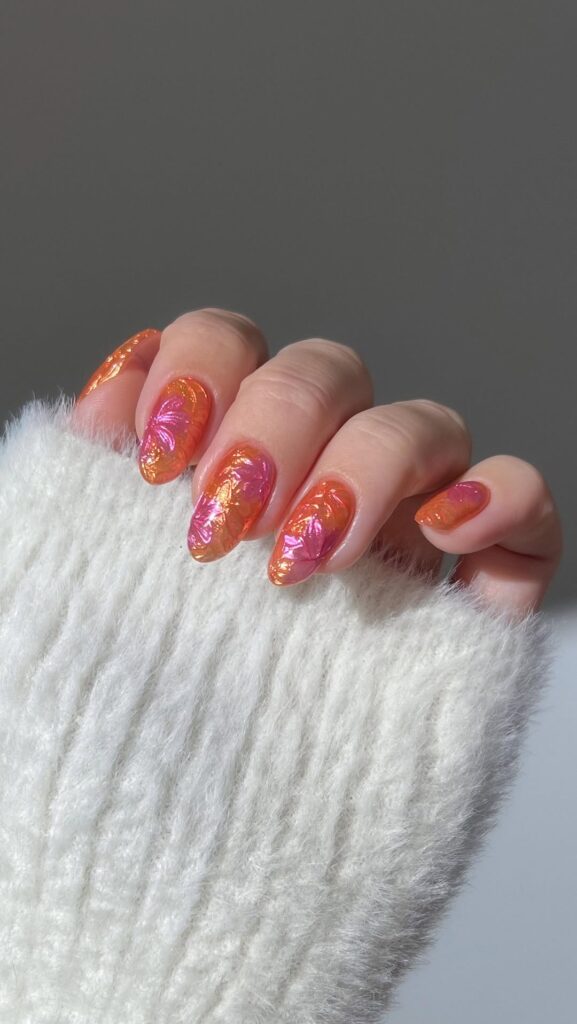 Pink and Orange Bloom Spring Nails
