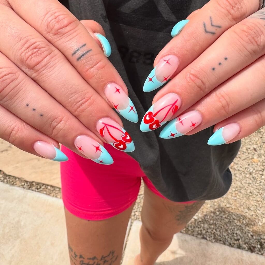 Baby Blue and Cherry Nails
